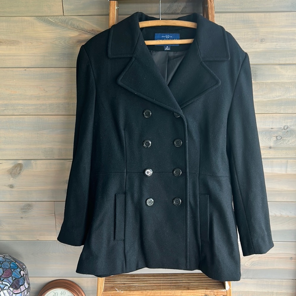 Mackintosh Black 100% Wool Peacoat Size 16